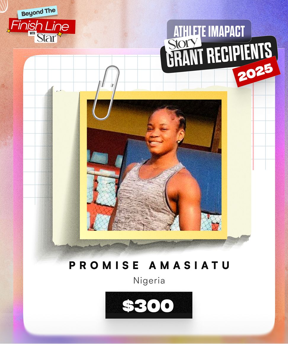 Athlete Impact Fund recipient card for Promise Amasiatu, Nigeria, $300
