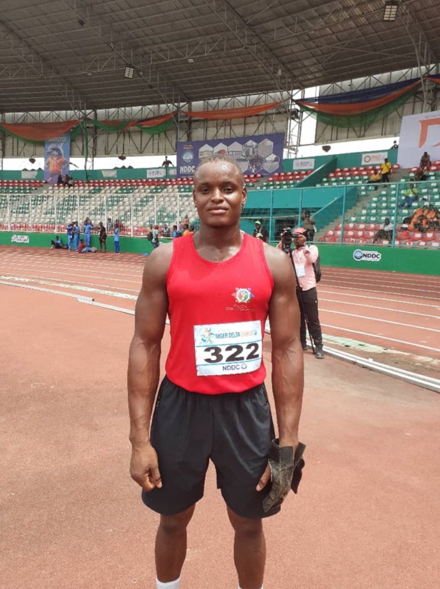 Audu Emmanuel in a red vest at the Niger Delta Games