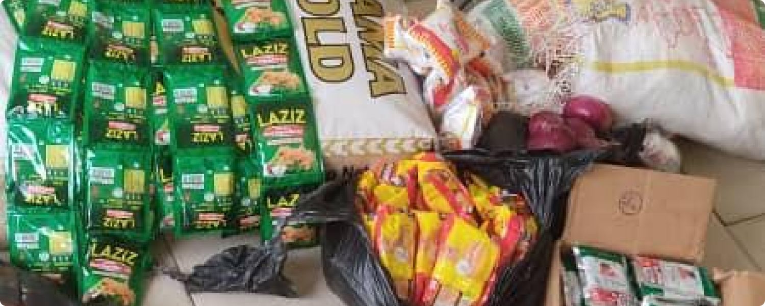 Bags of rice, noodles and cooking ingredients packed for the December food drive