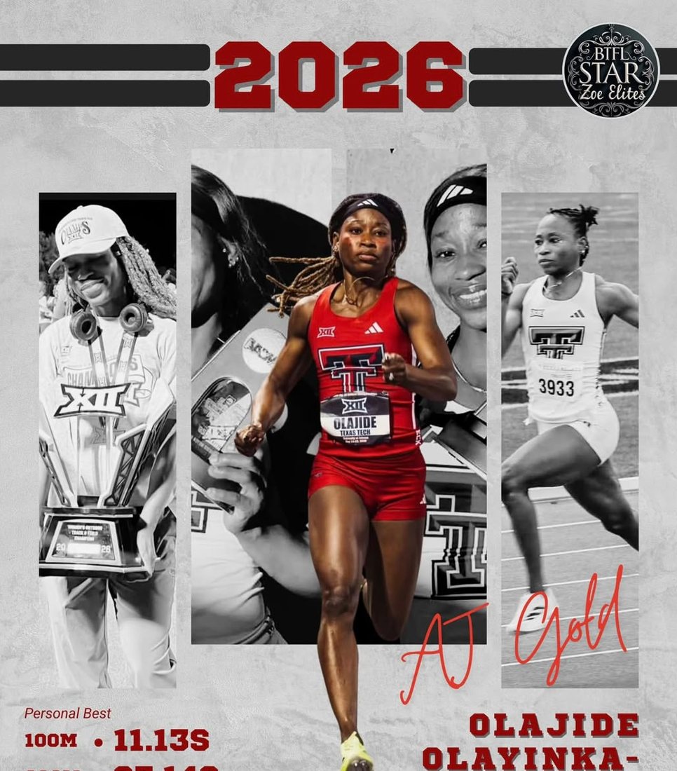 Olajide Olayinka-Adebote sprinting in a Texas Tech kit